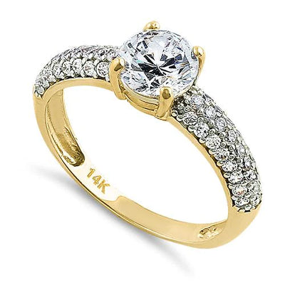 Solid 14K Yellow Gold Noble Round Clear Lab Engagement Ring - Shryne Diamanti & Co.