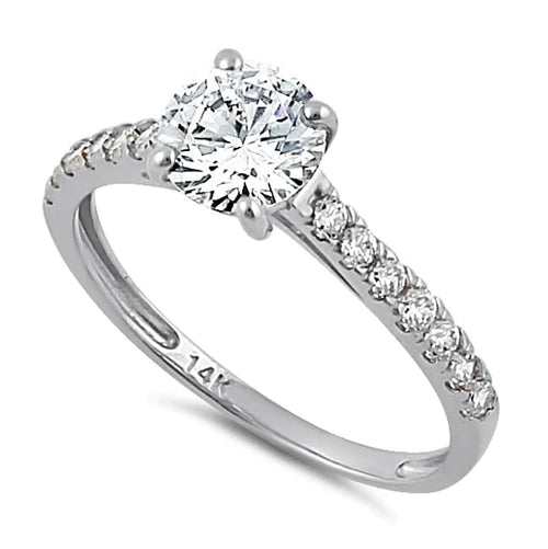 Solid 14K White Gold Solitaire Round Clear Lab Engagement Ring - Shryne Diamanti & Co.