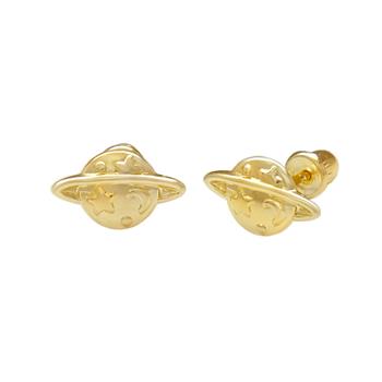 14K Gold Earth Planet Stud Earrings W. Screw Back - Shryne Diamanti & Co.