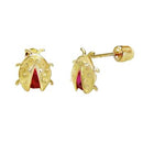 14K Gold Lady Bug Stud Earrings W. Screw Back - Shryne Diamanti & Co.