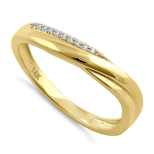 Solid 14K Yellow Gold Elegant Curve Diamond Ring - Shryne Diamanti & Co.