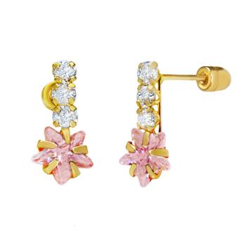 14K Gold 5mm Pink Star LAB Earrings W. Screw Back - Shryne Diamanti & Co.