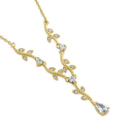 Solid 14K Gold Elegant Vine with Clear Lab Diamonds Necklace - Shryne Diamanti & Co.