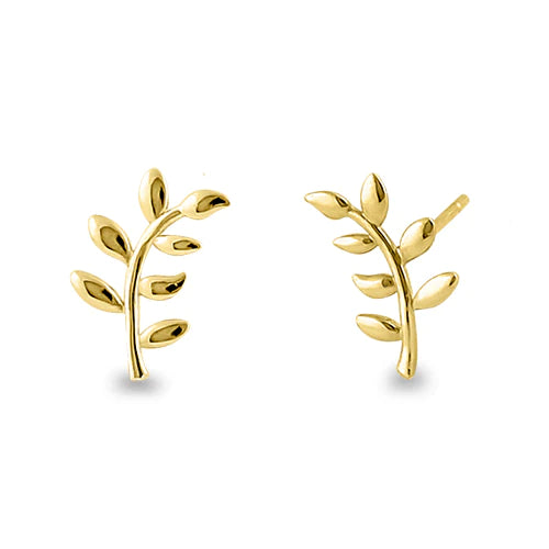 Solid 14K Yellow Gold Trendy Branch Stud Earrings - Shryne Diamanti & Co.