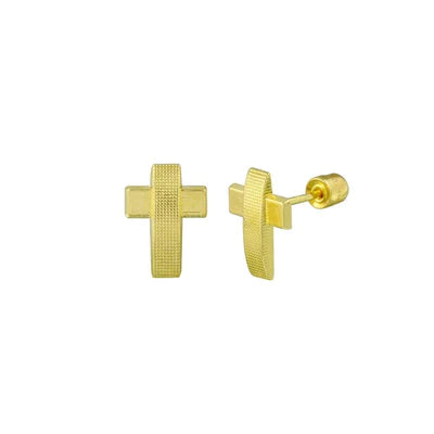 14E00030. - 14 Karat Yellow Gold Cross Screw Back Stud Earrings - Shryne Diamanti & Co.
