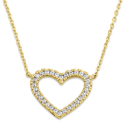 Solid 14K Yellow Gold Open Heart Lab Diamonds Necklace - Shryne Diamanti & Co.