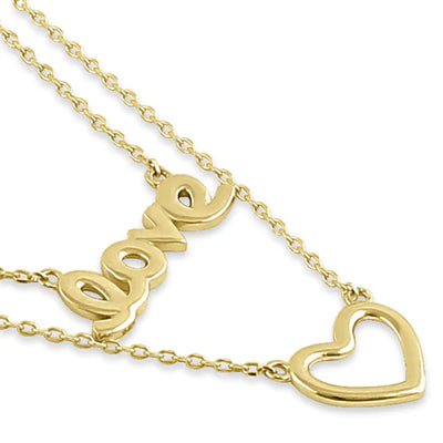 Solid 14K Yellow Gold Love and Heart Necklace - Shryne Diamanti & Co.