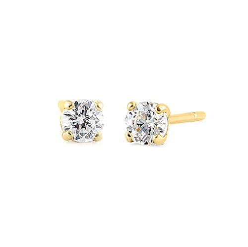 .12 ct Solid 14K Yellow Gold 2.5mm Round Cut Clear LAB Earrings - Shryne Diamanti & Co.