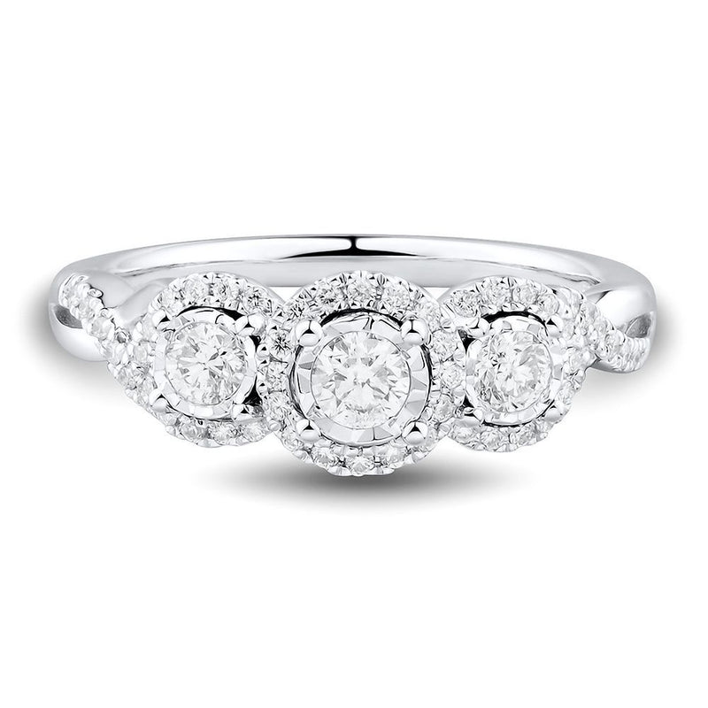 Signature Collection 1/2 ct. tw. Diamond Three-Stone Ring in 10K White Gold - Shryne Diamanti & Co.