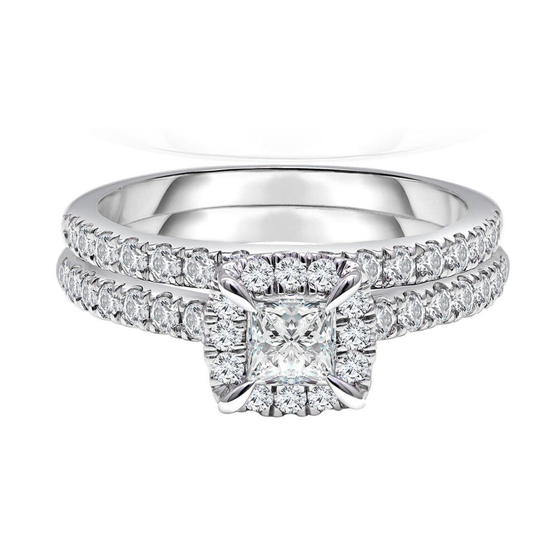 SHRYNE'S Signature Collection Princess-Cut Diamond Halo Bridal Set in 14K White Gold (1 1/2 ct. tw.) - Shryne Diamanti & Co.