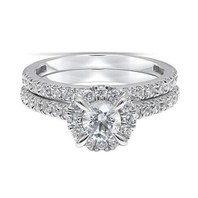 SHRYNE'S Signature Collection Round Diamond Halo Bridal Set in 14K White Gold (1 1/2 ct. tw.) - Shryne Diamanti & Co.