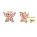 14K Gold Pink Butterfly LAB Stud Earrings W. Screw Back - Shryne Diamanti & Co.