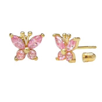 14K Gold Pink Butterfly LAB Stud Earrings W. Screw Back - Shryne Diamanti & Co.