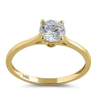 Solid 14K Yellow Gold Round Solitaire Lab Ring - Shryne Diamanti & Co.