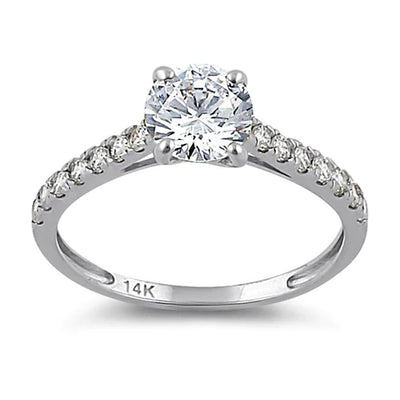 Solid 14K White Gold Solitaire Round Clear Lab Engagement Ring - Shryne Diamanti & Co.