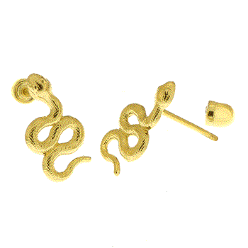 14K Gold Snake Stud Earrings With Screw Back