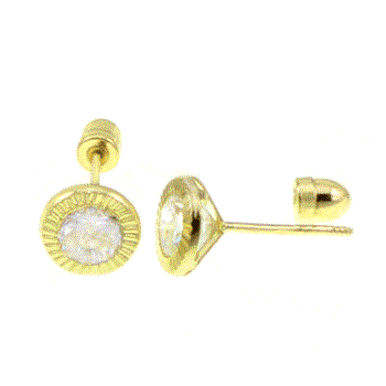 14K Gold D/C Bezel-Set 5mm Round LAB W. Screw-Back Stud Earrings