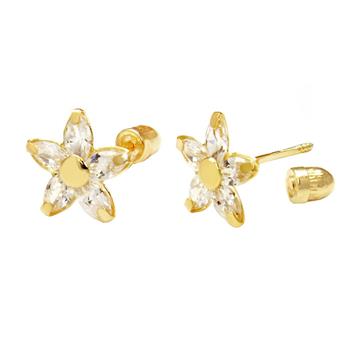 14K Gold LAB Star Flower W. Screw Back Stud Earrings - Shryne Diamanti & Co.