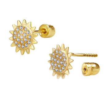 14K Gold Sunflower Stud Earrings W. Screw Back - Shryne Diamanti & Co.