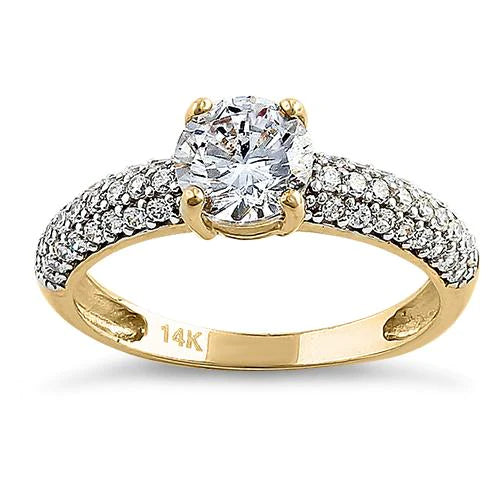 Solid 14K Yellow Gold Noble Round Clear Lab Engagement Ring - Shryne Diamanti & Co.
