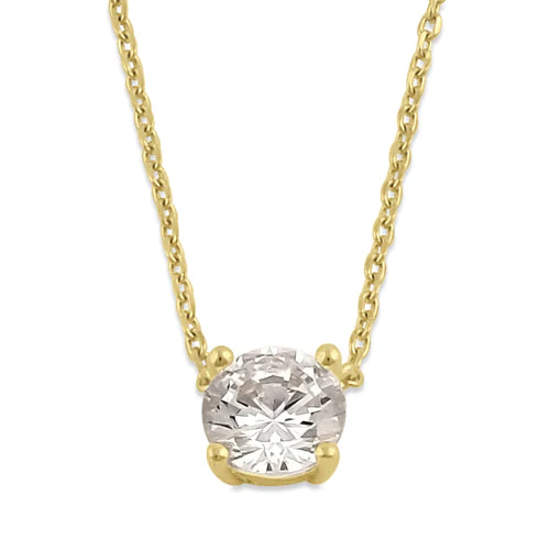 Solid 14K Gold 5.0mm Round Clear Lab Diamonds Necklace - Shryne Diamanti & Co.