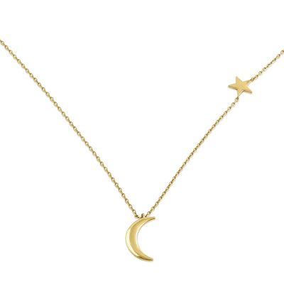 Solid 14K Yellow Gold Crescent Moon & Star Necklace - Shryne Diamanti & Co.