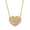 Solid 14K Gold Layered Heart with Clear Lab Diamonds Necklace - Shryne Diamanti & Co.