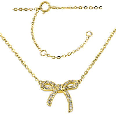 Solid 14K Yellow Gold Bow Diamond Necklace - Shryne Diamanti & Co.