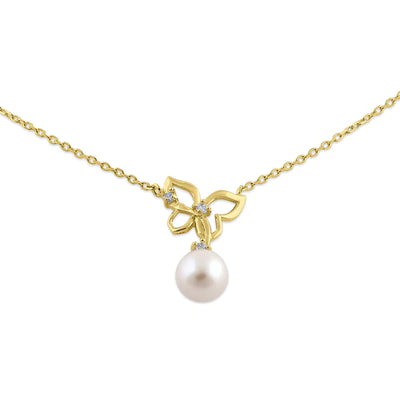 Solid 14K Yellow Gold Butterfly Pearl Diamond Necklace - Shryne Diamanti & Co.