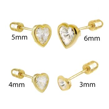 14K Gold Heart LAB Bezel-Set Stud Earrings W. Screw-Back - Shryne Diamanti & Co.