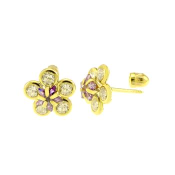 14K Gold Lavender LAB Flower W. Screw Back Stud Earrings - Shryne Diamanti & Co.