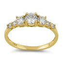 Solid 14K Yellow Gold Triple Round Clear Lab Engagement Ring - Shryne Diamanti & Co.