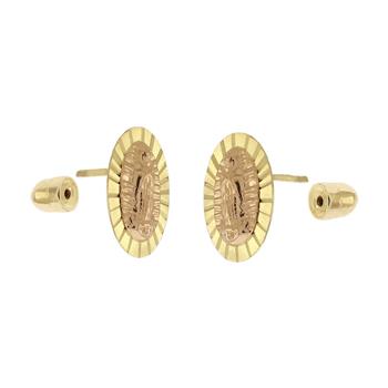 14K Gold Two-Tone Lady of Guadalupe W. Screw-Back Stud Earrings - Shryne Diamanti & Co.