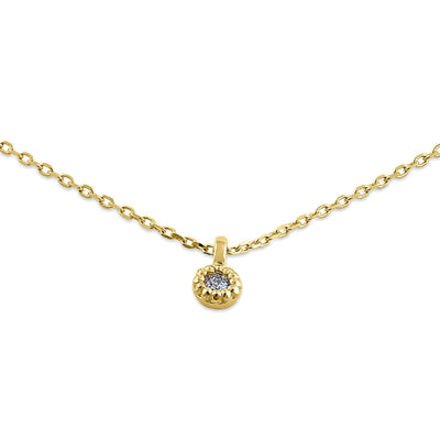 Solid 14K Yellow Gold Small Round Charm Diamond Necklace - Shryne Diamanti & Co.