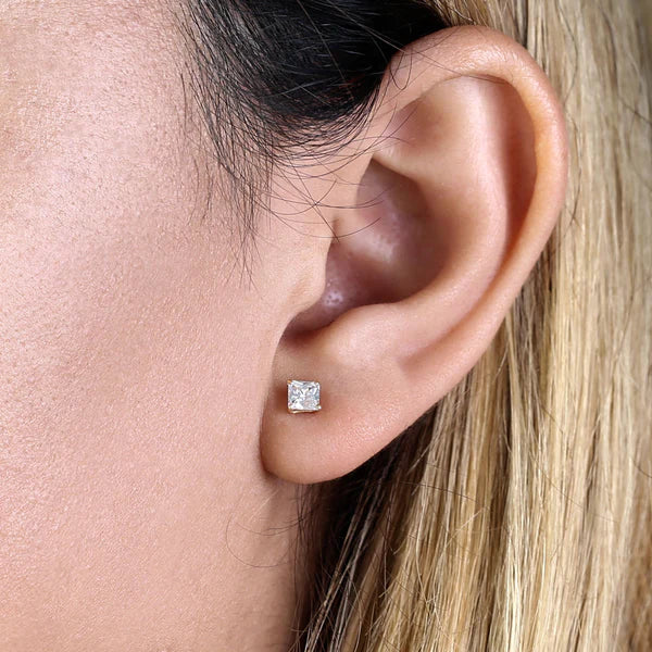 .78 ct Solid 14K Yellow Gold 4mm Princess Cut Clear Lab Earrings - Shryne Diamanti & Co.