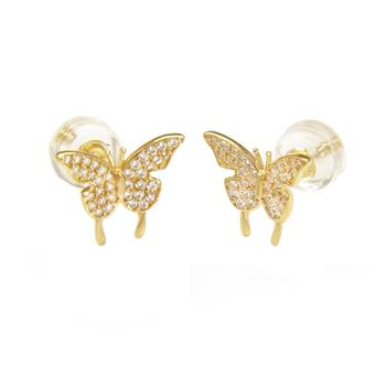 14K Gold Micro Pave LAB Butterfly Stud Earrings W. Silicone Backing - Shryne Diamanti & Co.