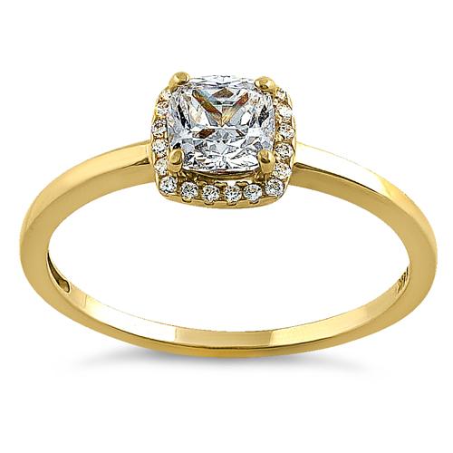 Solid 14K Yellow Gold Simple Halo Cushion Cut Lab Engagement Ring - Shryne Diamanti & Co.