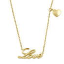 Solid 14K Yellow Gold "Love" and Dangling Heart Charm Necklace - Shryne Diamanti & Co.