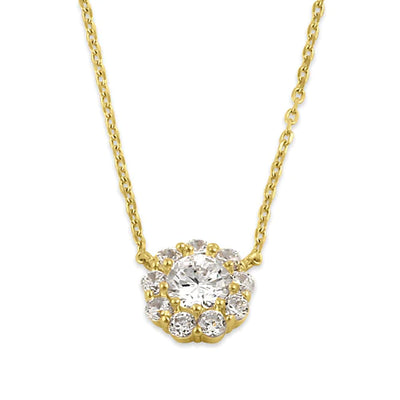 Solid 14K Gold Flower with Clear Lab Diamonds Necklace - Shryne Diamanti & Co.