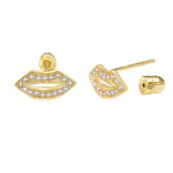 14K Gold LAB Lip Stud Earrings W. Screw Back - Shryne Diamanti & Co.