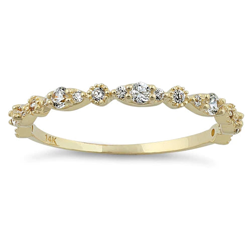 Solid 14K Yellow Gold Thin Elegant Round Clear Lab Ring - Shryne Diamanti & Co.
