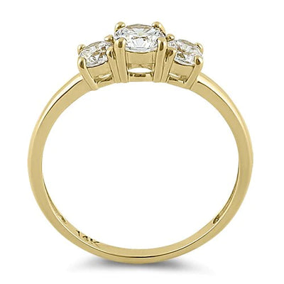 Solid 14K Yellow Gold Triple Round Cut Lab Engagement Ring - Shryne Diamanti & Co.