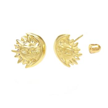 14K Gold Gold Moon &Sun W. Screw-Back Stud Earrings - Shryne Diamanti & Co.