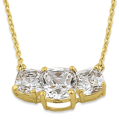 Solid 14K Yellow Gold Triple Cushion Lab Diamonds Necklace - Shryne Diamanti & Co.