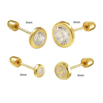 14K Gold Round LAB Bezel-Set Stud Earrings W. Screw Back - Shryne Diamanti & Co.