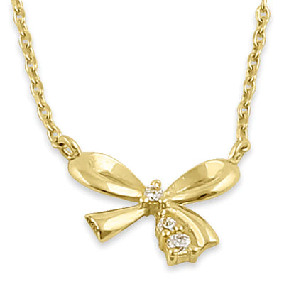 Solid 14K Yellow Gold Bow Lab Diamonds Necklace - Shryne Diamanti & Co.