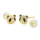 14K Gold Panda LAB - Enamel Stud Earrings With Silicone Back - Shryne Diamanti & Co.