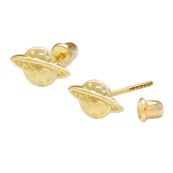 14K Gold Earth Planet Stud Earrings W. Screw Back - Shryne Diamanti & Co.