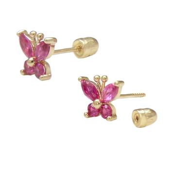 14K Gold Ruby LAB Butterfly Stud Earrings W. Screw Back - Shryne Diamanti & Co.