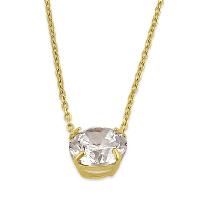 Solid 14K Gold 6.5mm Round Clear Lab Diamonds Necklace - Shryne Diamanti & Co.